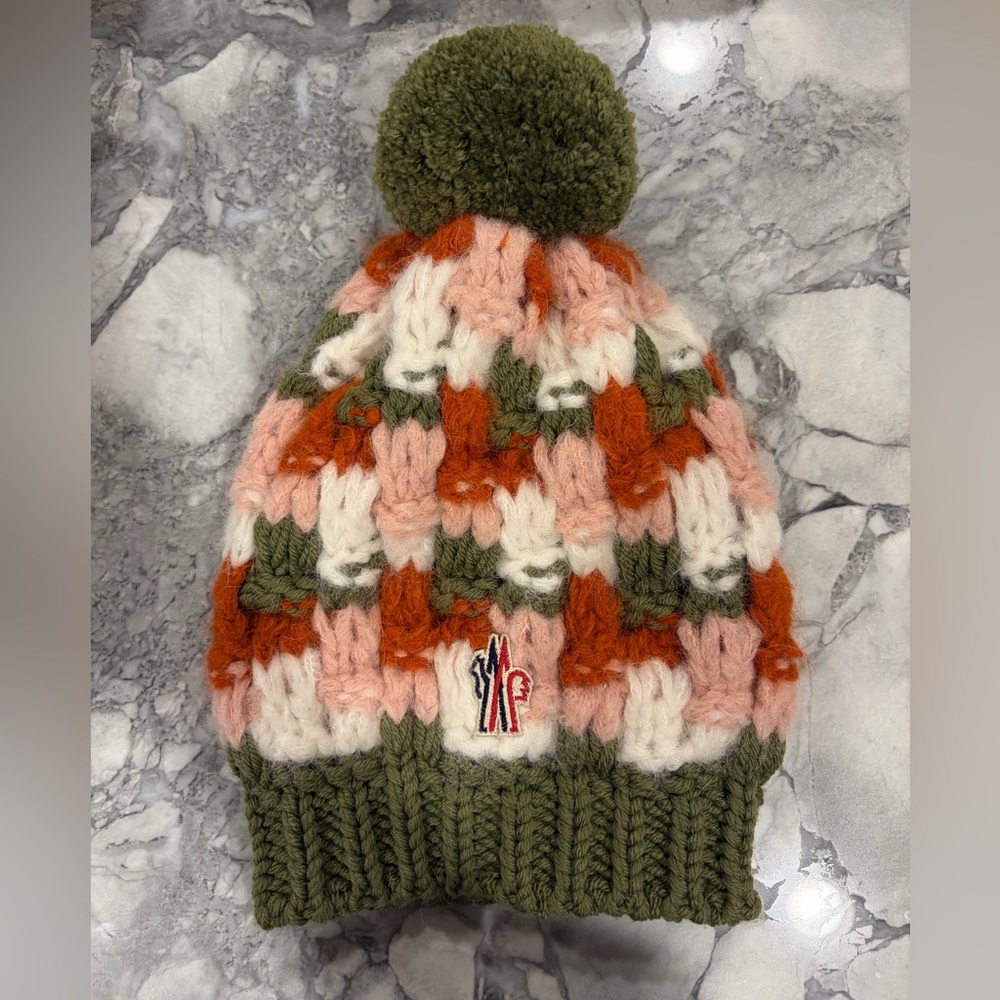 EUC Moncler Pink, Orange, and Green Knit Wool Beanie